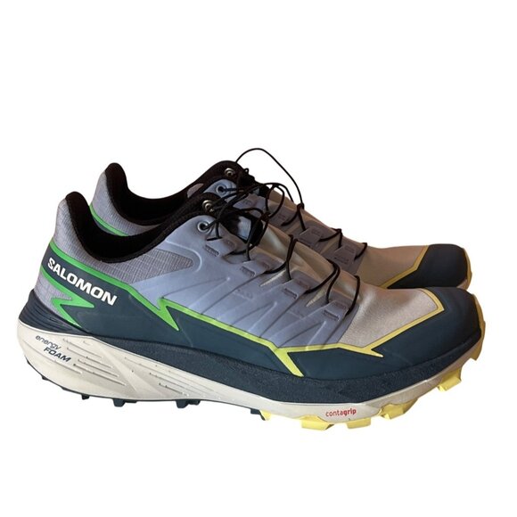 Salomon Thunder Cross Trail Running Shoes Energy Foam Contagrip Gray/Green/Yello - Picture 2 of 15